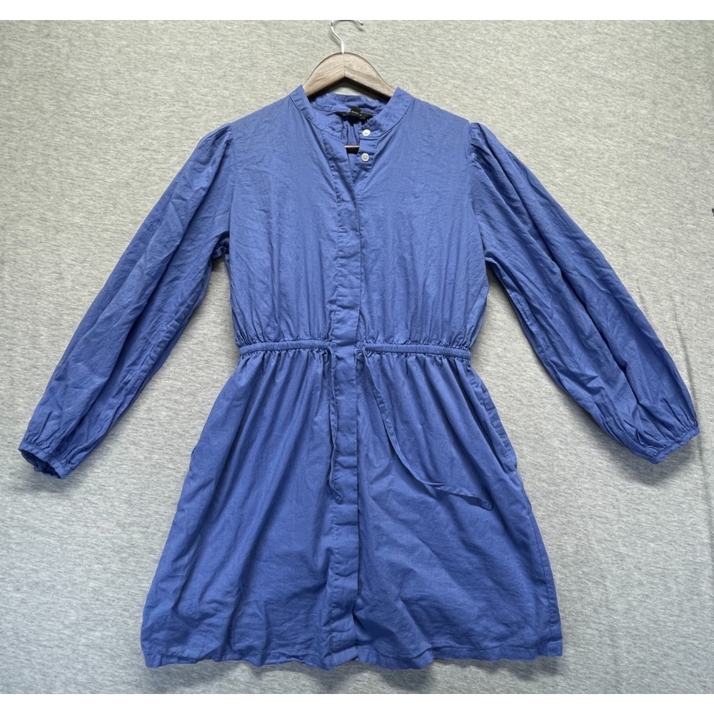 Banana Republic Shirt Dress Womens XS Blue Balloon Sleeve Tie Waist Button Front